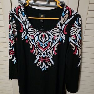 Jm Collection Women's Printed Scoop-Neck 3/4-Sleeve Top, Exclusively at Macy's